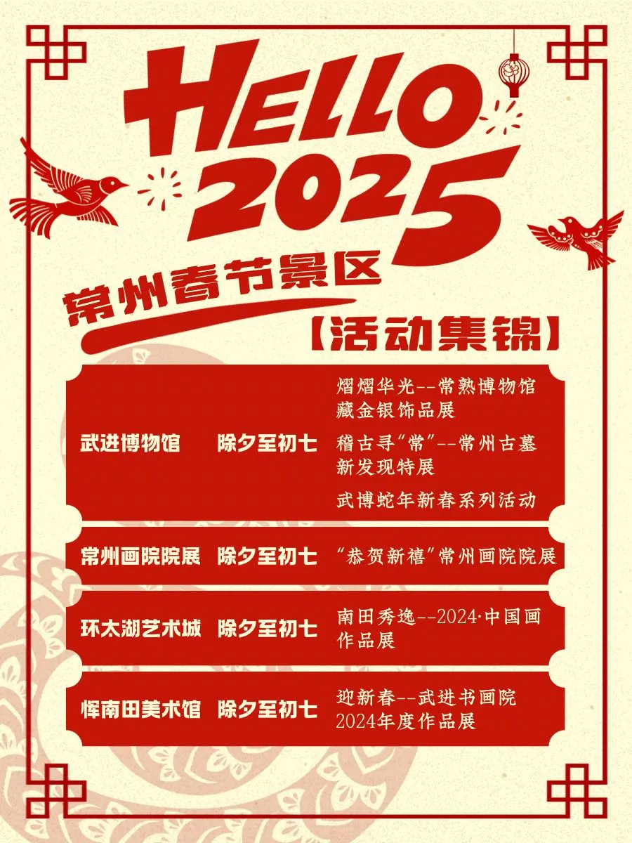 2025年常州春节最新活动！全36个景点➕场馆‼️