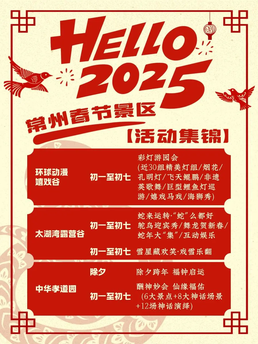 2025年常州春节最新活动！全36个景点➕场馆‼️