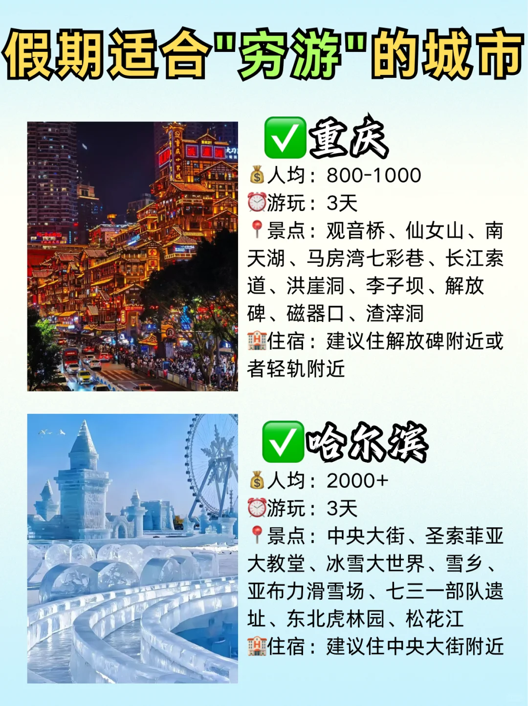 假期适合“穷游”的城市💯📸