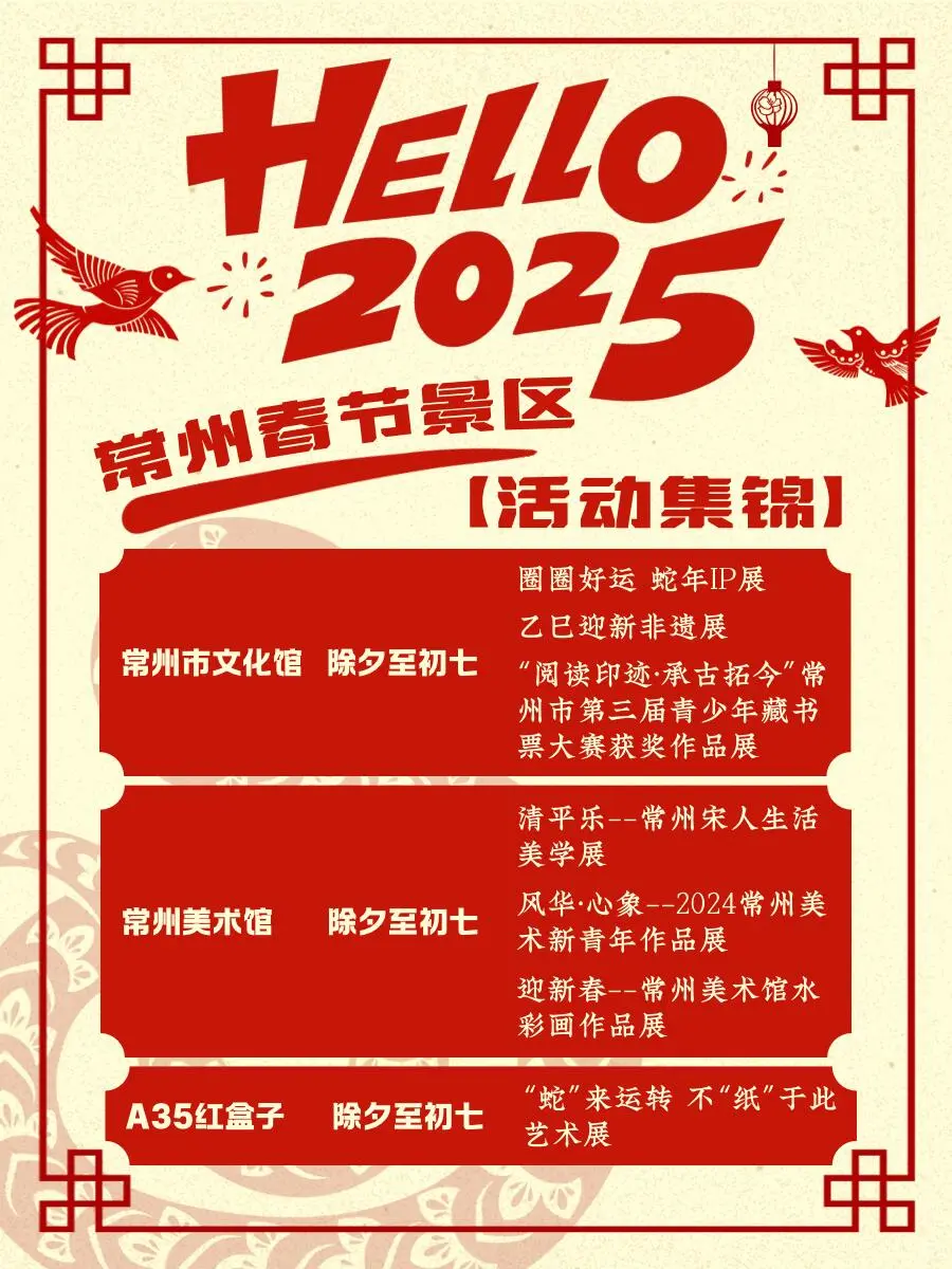 2025年常州春节最新活动！全36个景点➕场馆‼️