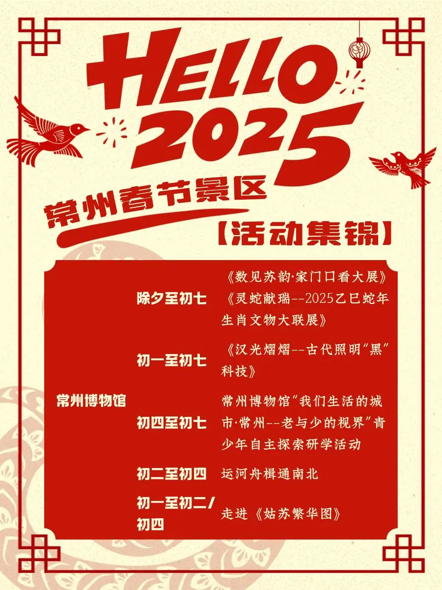 2025年常州春节最新活动！全36个景点➕场馆‼️