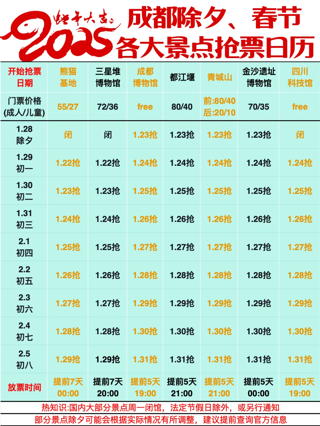 成都春节超全景点抢票日历⭕️完整预约攻略👏