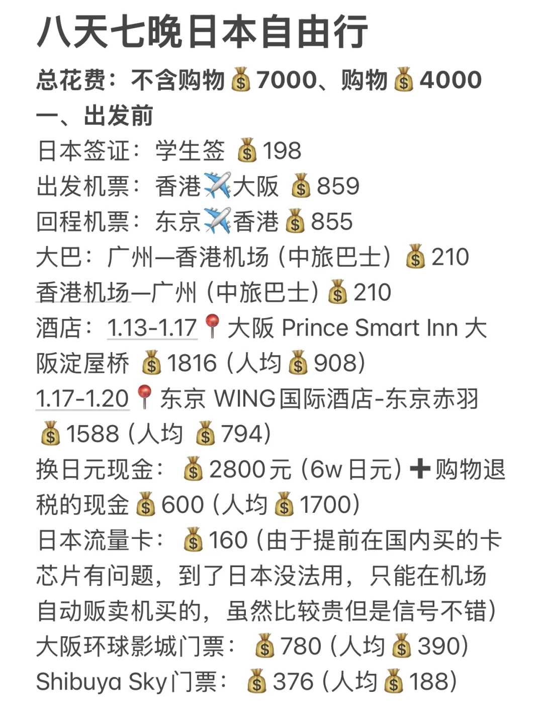 大学生勇闯🇯🇵八天七晚人均💰7k的旅游攻略