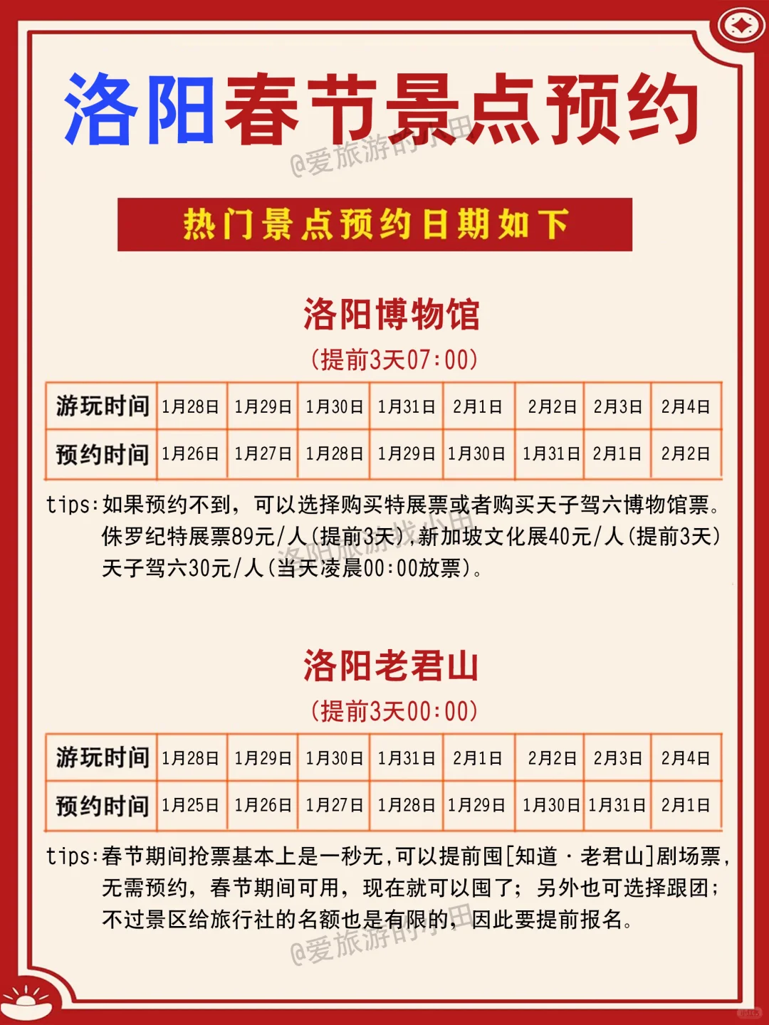 春节期间洛阳景点预约指南，一图秒懂！