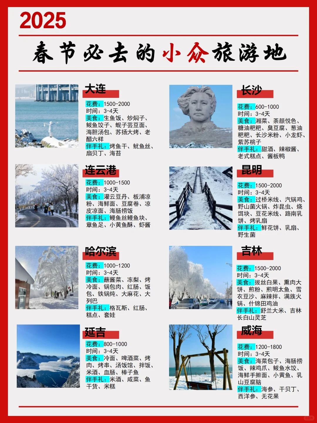 反向推荐春节必去小众旅游城市