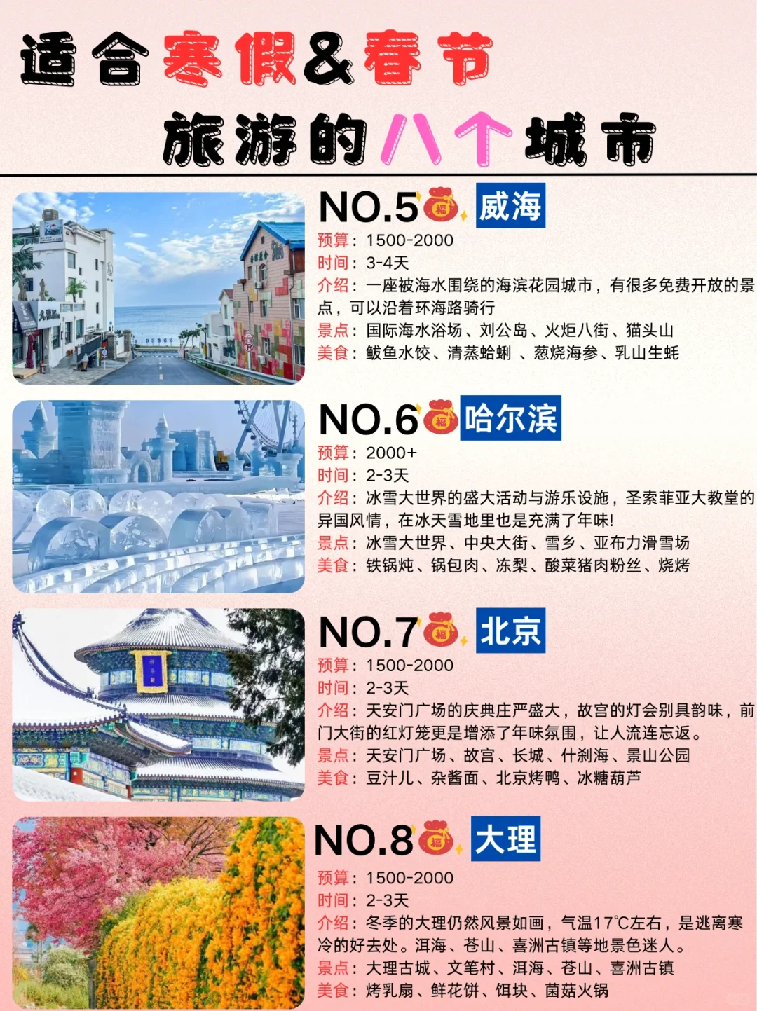 适合寒假和过年旅游的8⃣️个城市📸