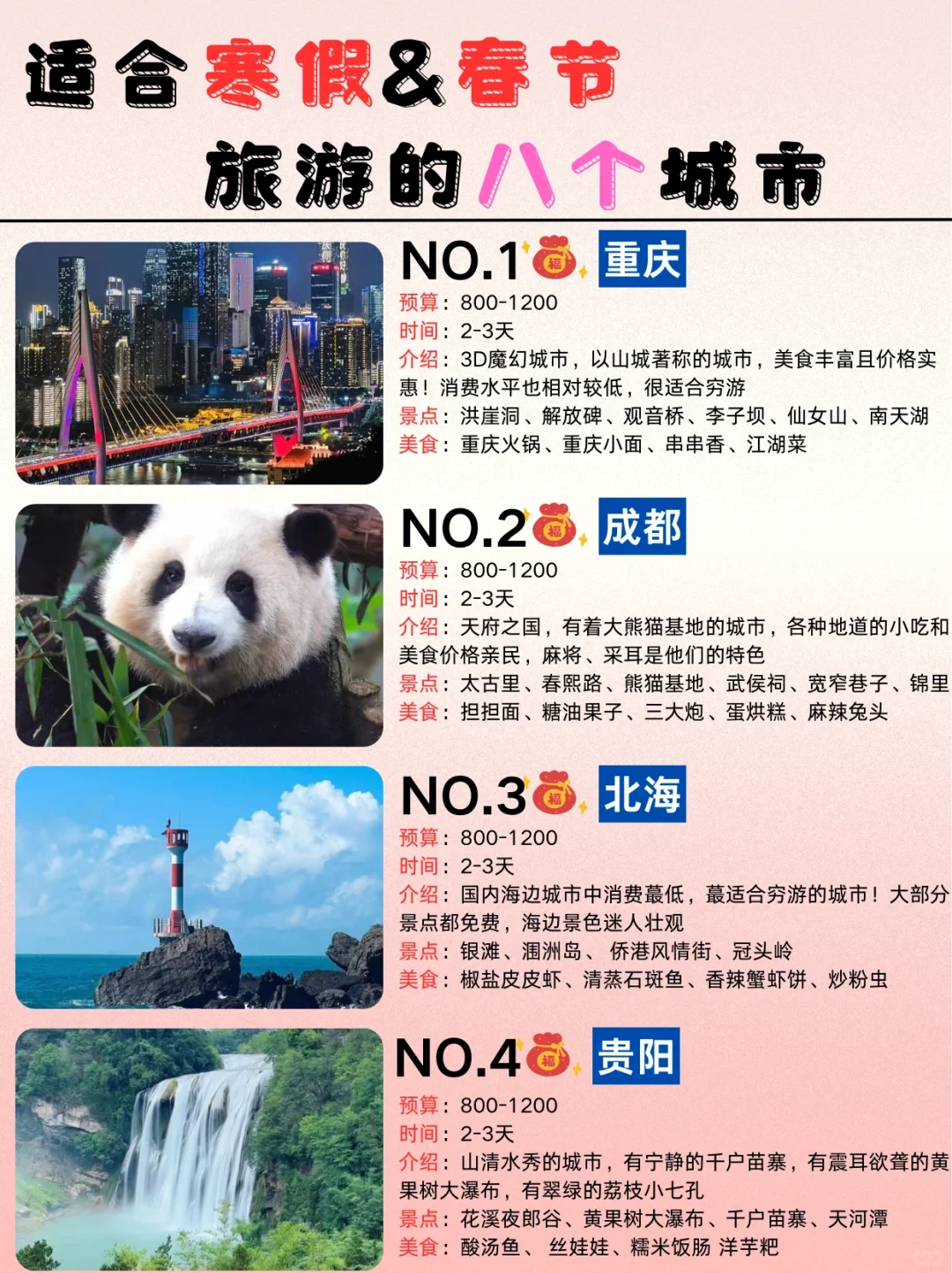 适合寒假和过年旅游的8⃣️个城市📸