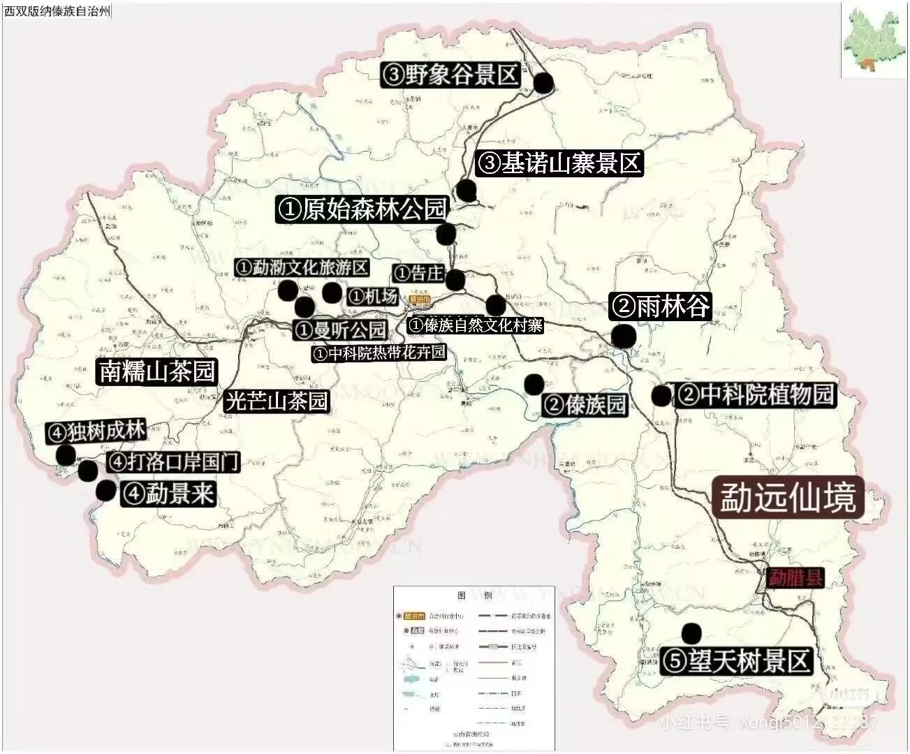 西双版纳旅游景点大概包车游玩规划：分布图