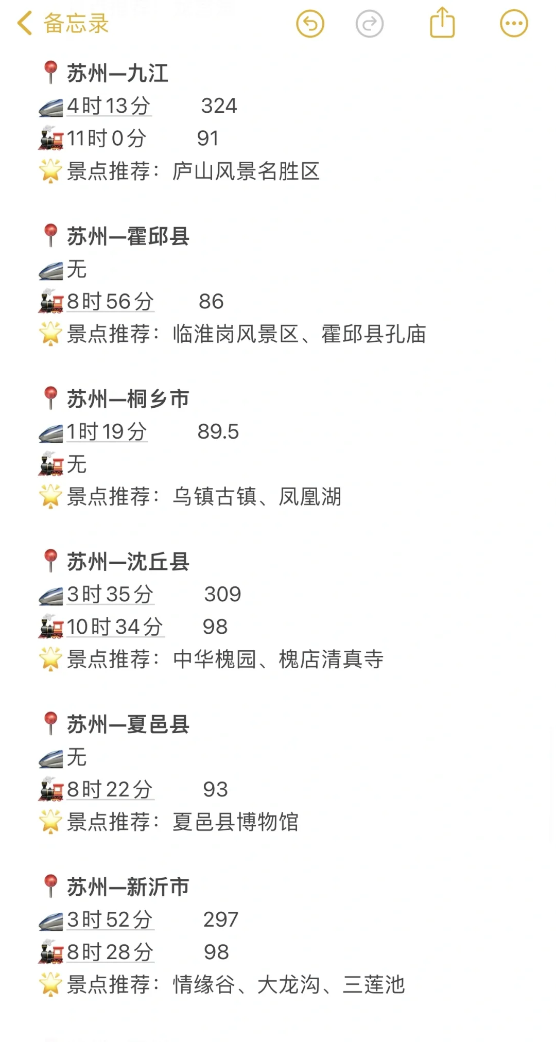 苏州100以内直达城市（周边游）更全版