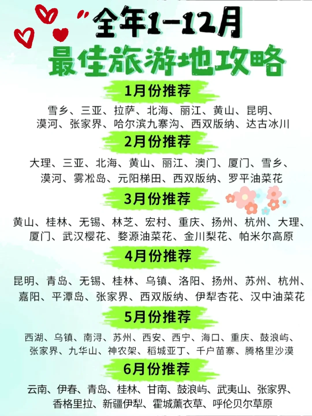 全国每月最佳旅游地攻略