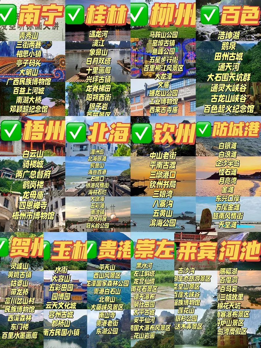 广西14市热门景点🔥一图全掌握