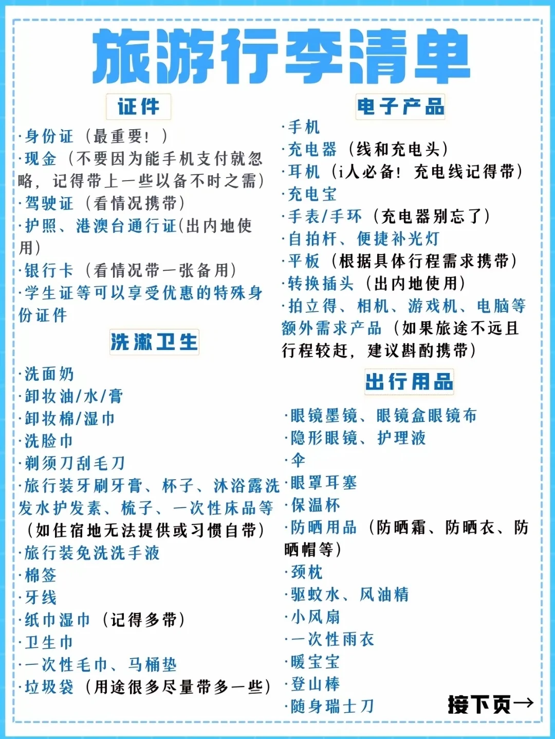 要出差一周～download3 份旅行准备物品清单