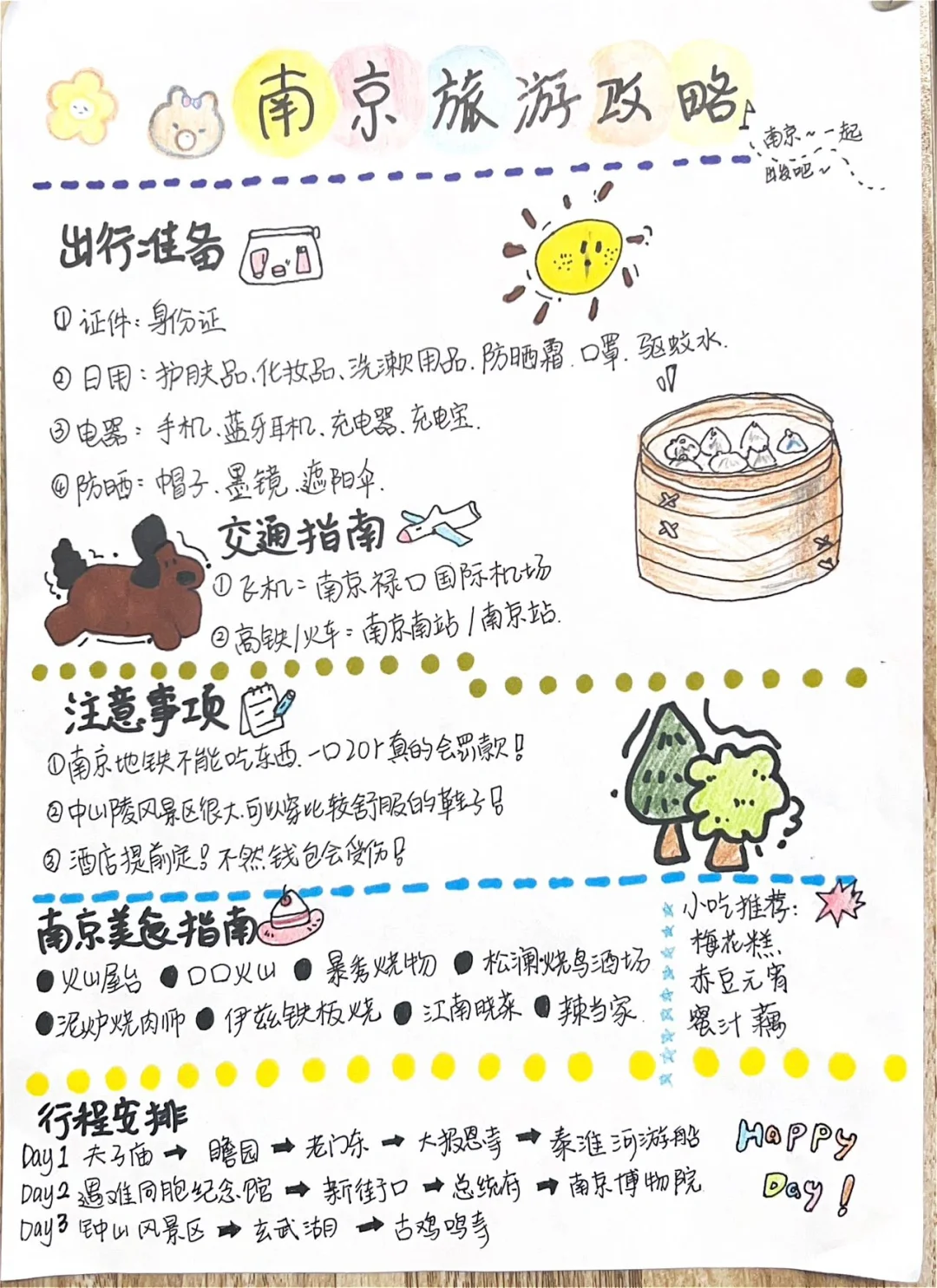 南京手绘攻略！自己做的三天两夜攻略～