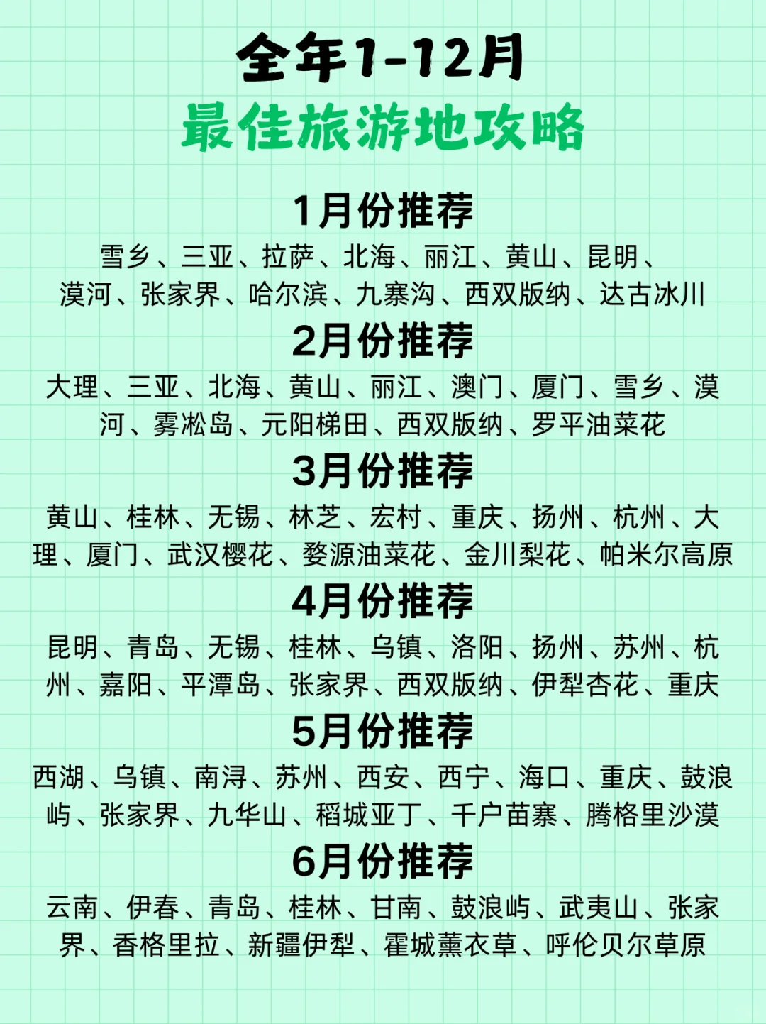 全国旅游1-12🈷️最佳旅游地推荐✅