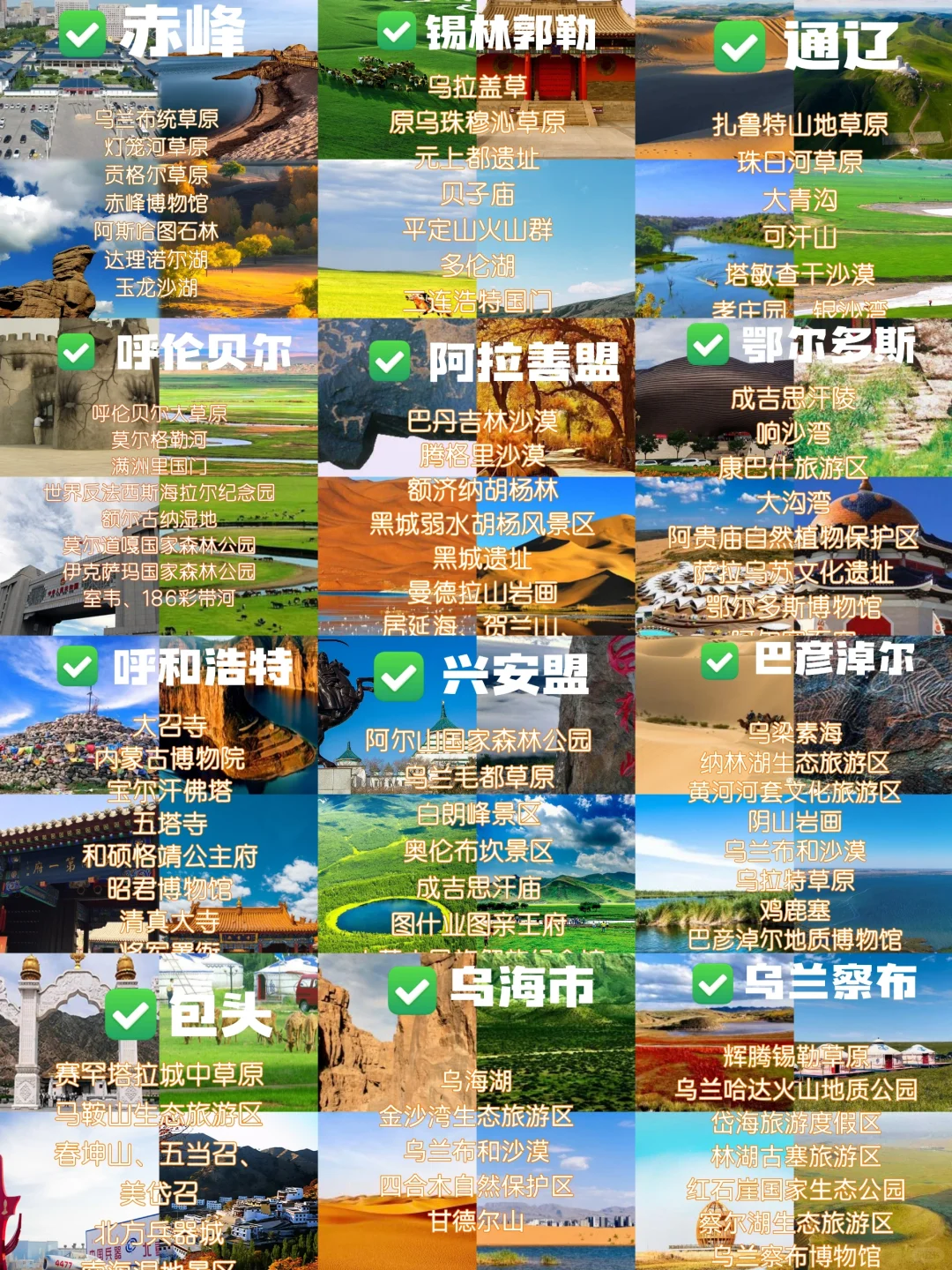 内蒙12个市景点排名前5️,你去过几个❓️