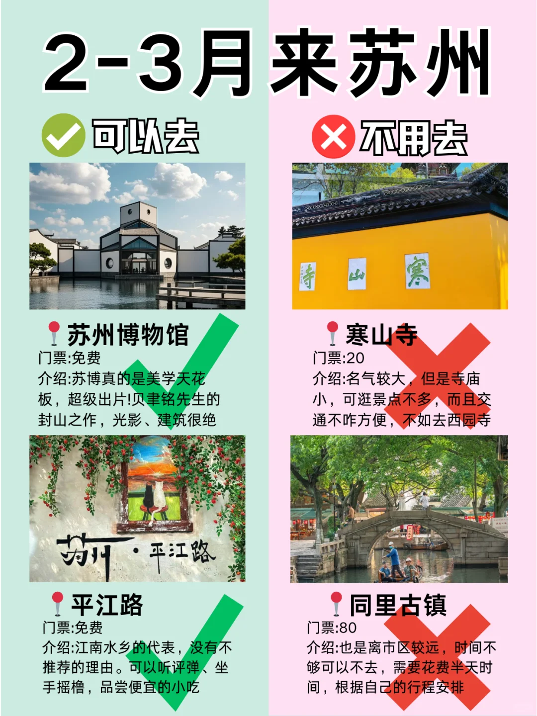 苏州2月景点红黑榜📍建议去🆚不建议去