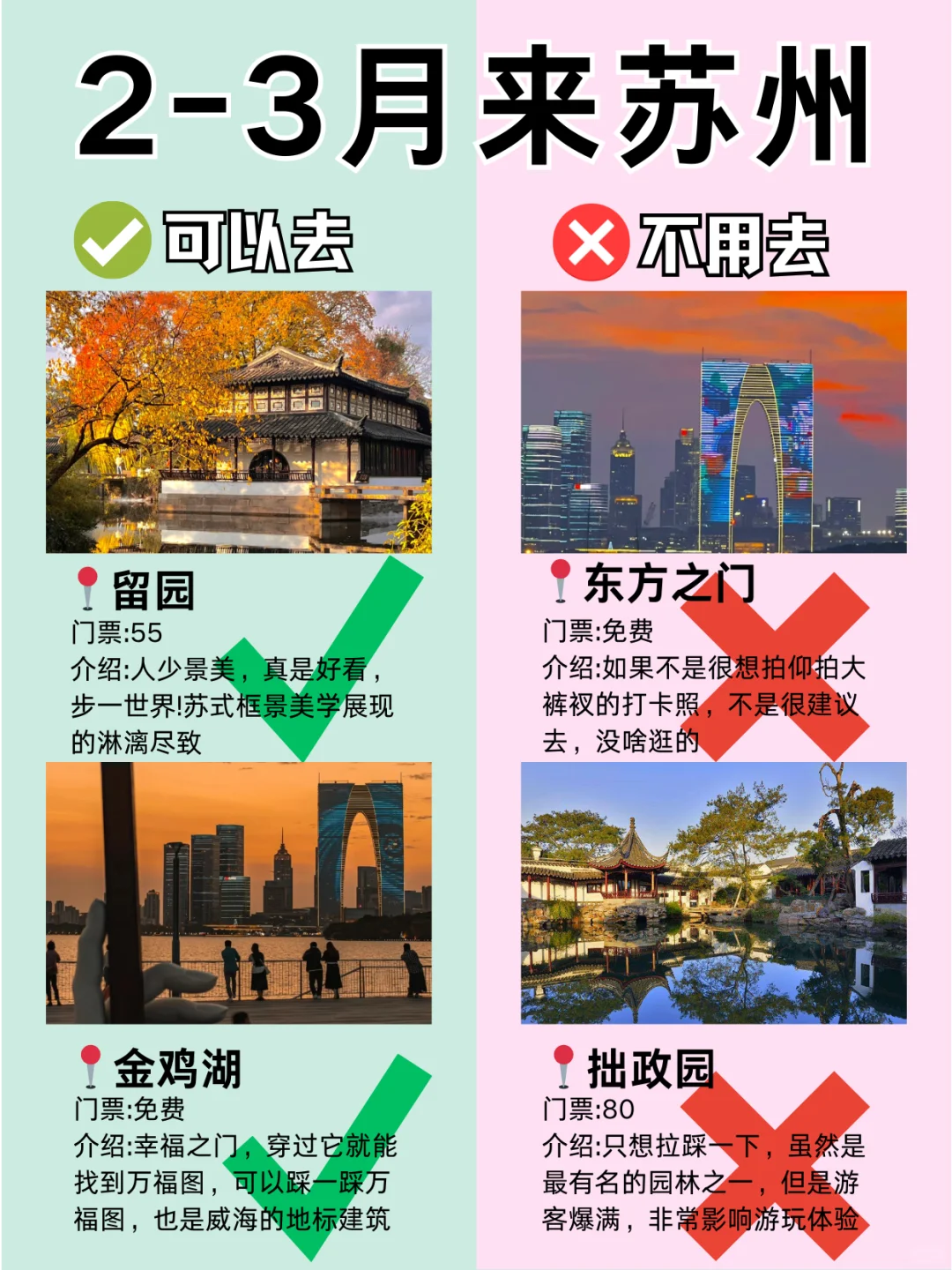 苏州2月景点红黑榜📍建议去🆚不建议去