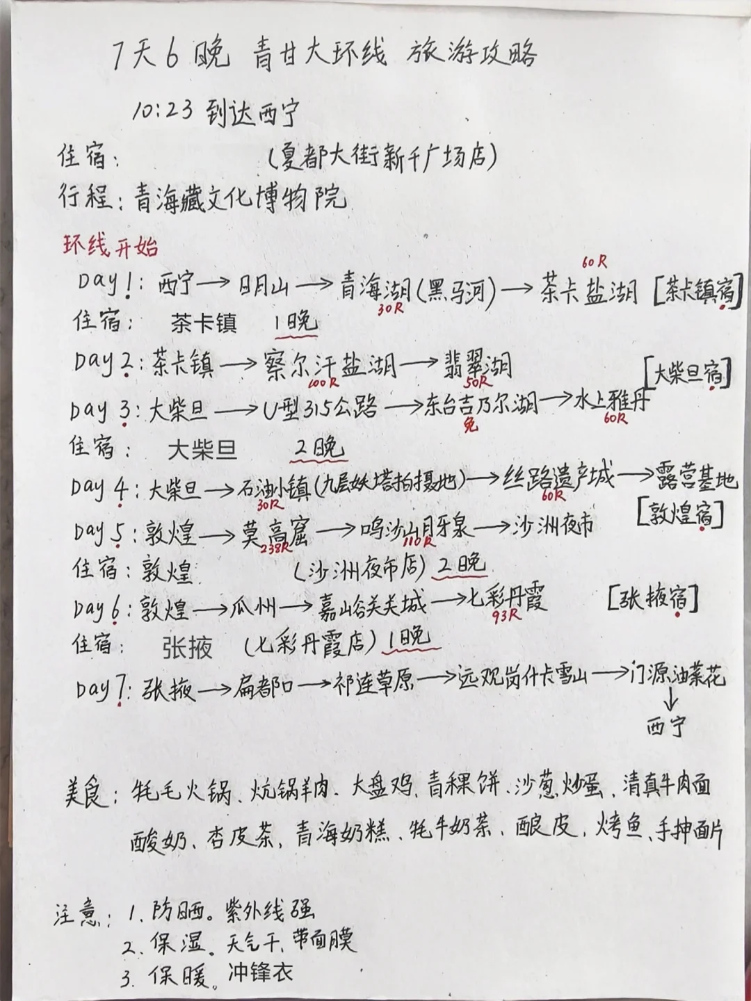 7天6晚青甘大环线 旅游攻略（四季版）