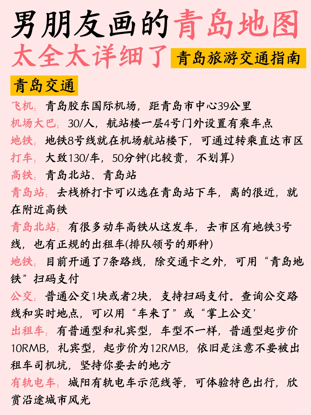 男朋友手绘青岛⛳三日游旅行地图攻略