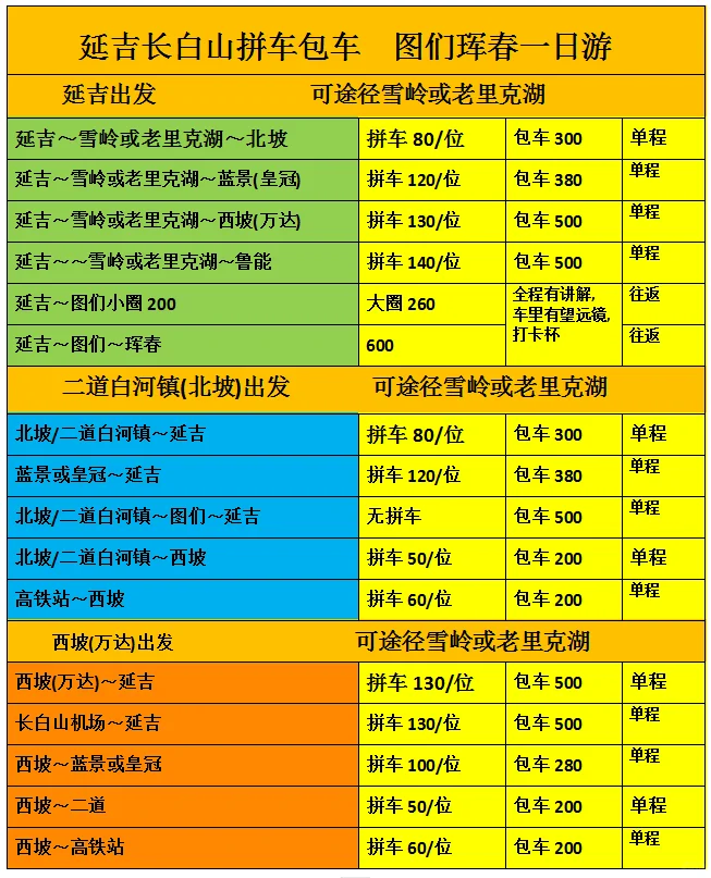 长白山拼车包车 延吉老里克湖雪岭包车攻略