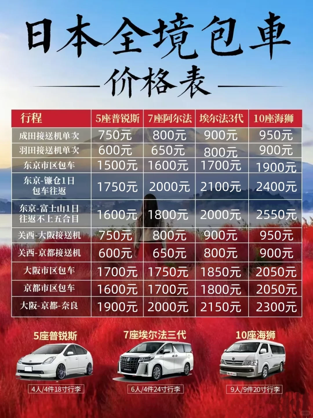 日本旅游包车价格明细💰一价全包❗️省心