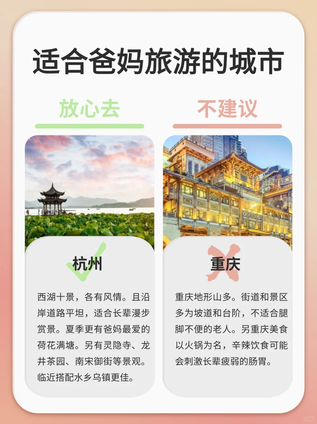 适合爸妈旅行的城市，放心去&不建议