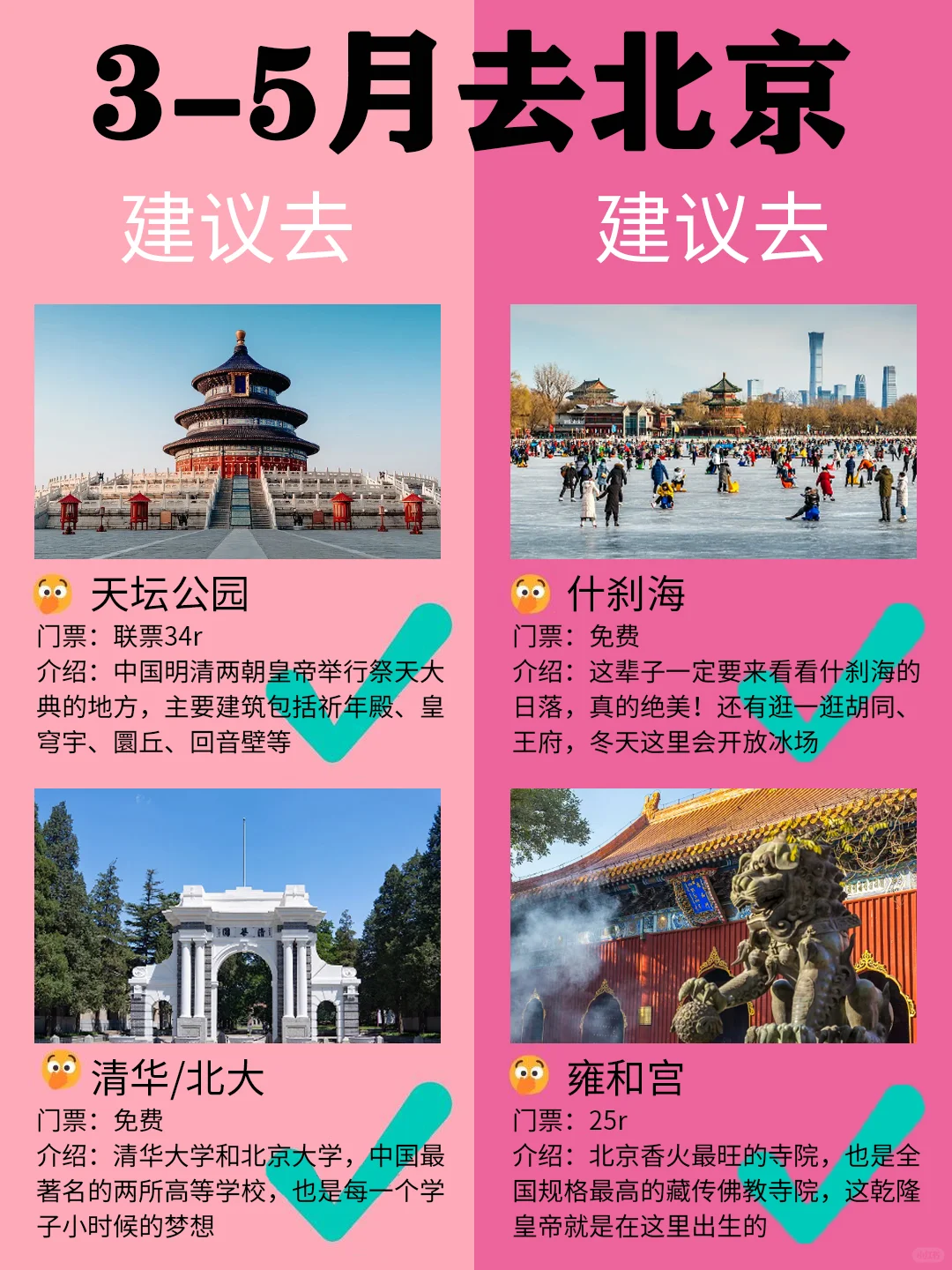 北京3-5月景点红黑榜📍建议去🆚不建议去