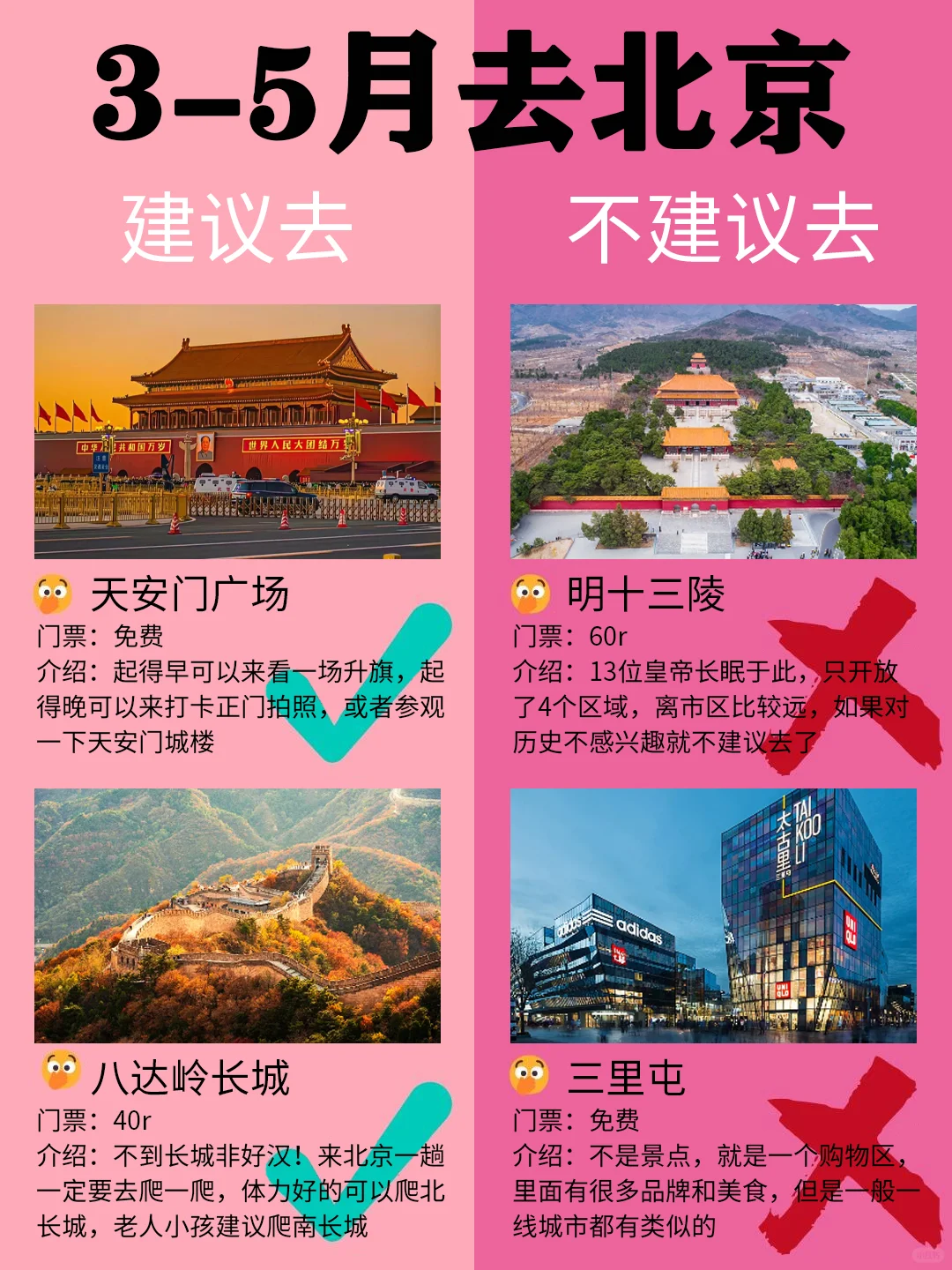 北京3-5月景点红黑榜📍建议去🆚不建议去