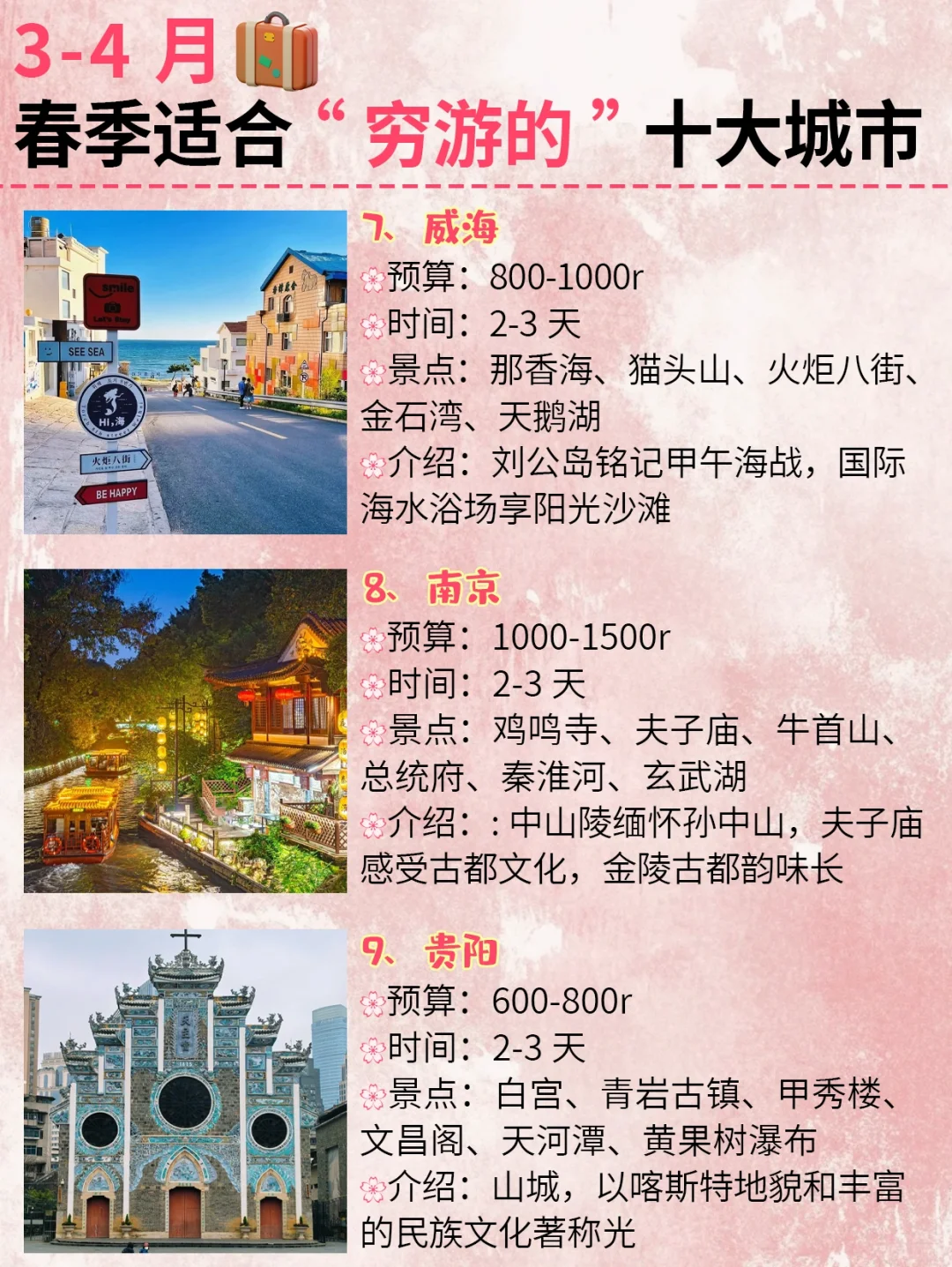 3-5月穷游去哪玩❓我整理了1⃣0⃣个城