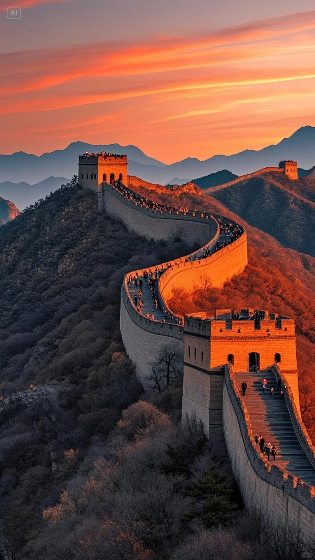 夕阳下的古长城太美了！