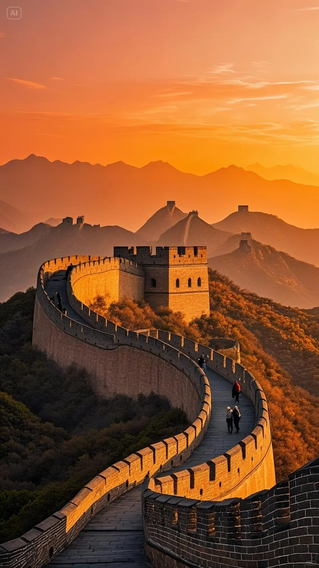 夕阳下的古长城太美了！