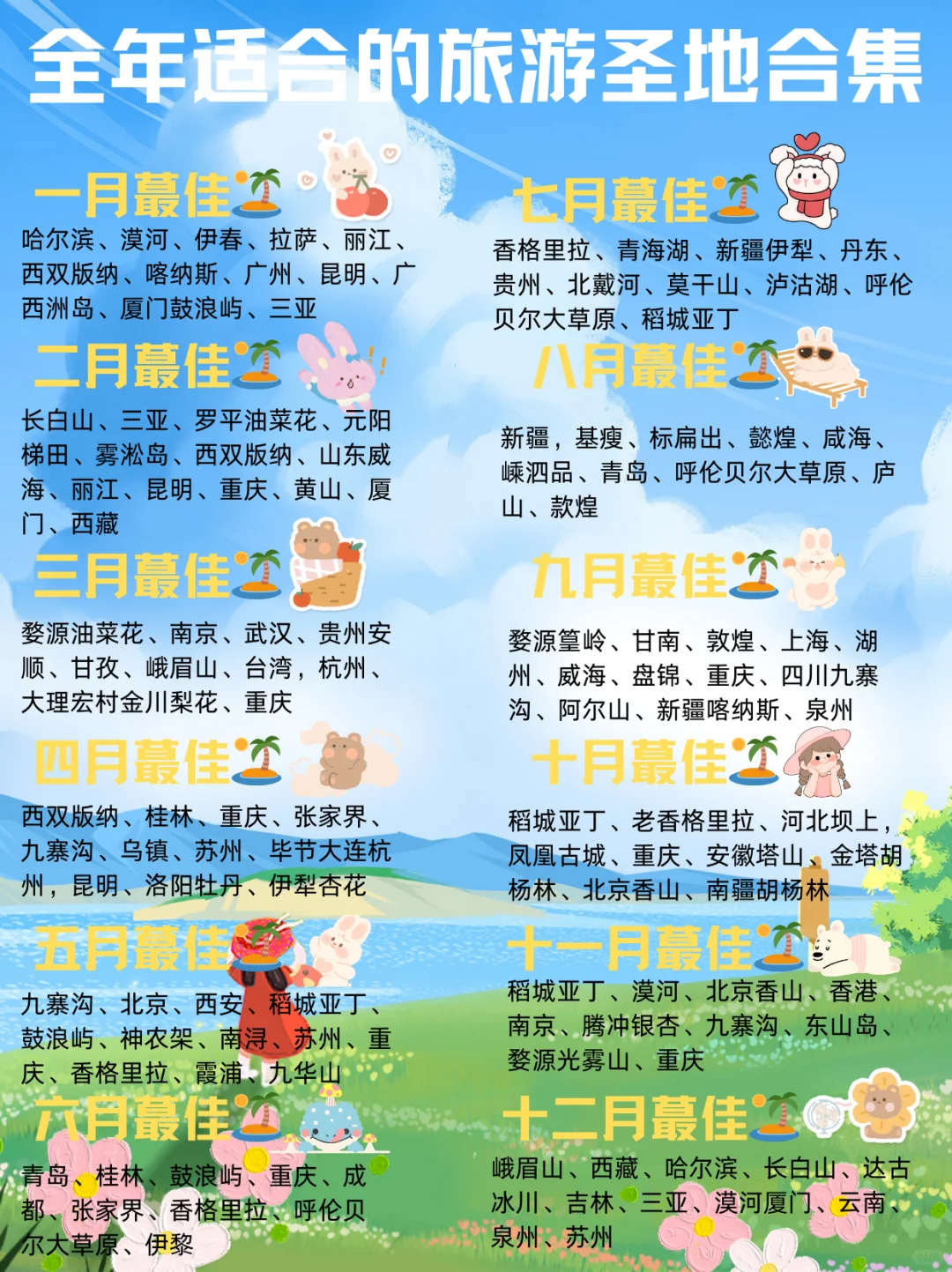 1-12月蕞佳旅游圣地｜适合情侣/闺蜜出行