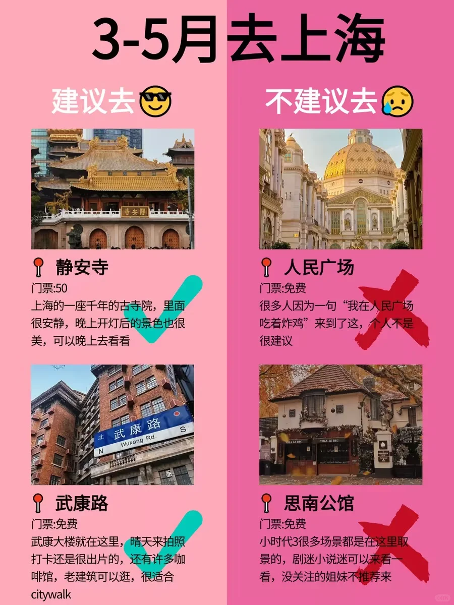 上海3月景点红黑榜📍建议去🆚不建议去