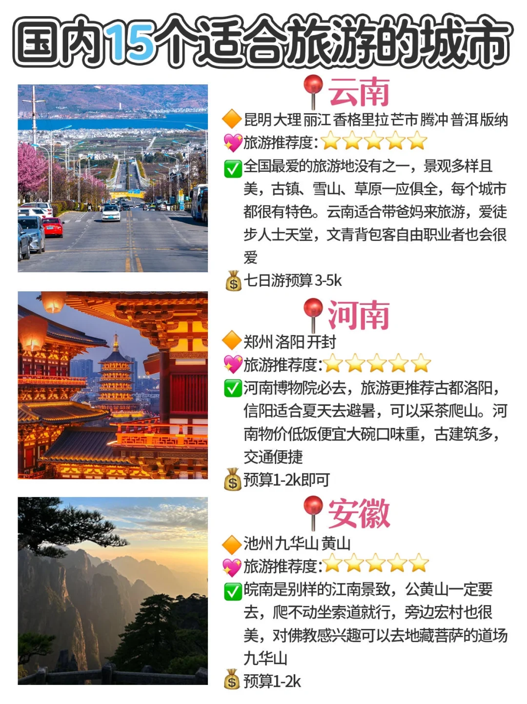 国内1️⃣5️⃣个适合旅游的城市
