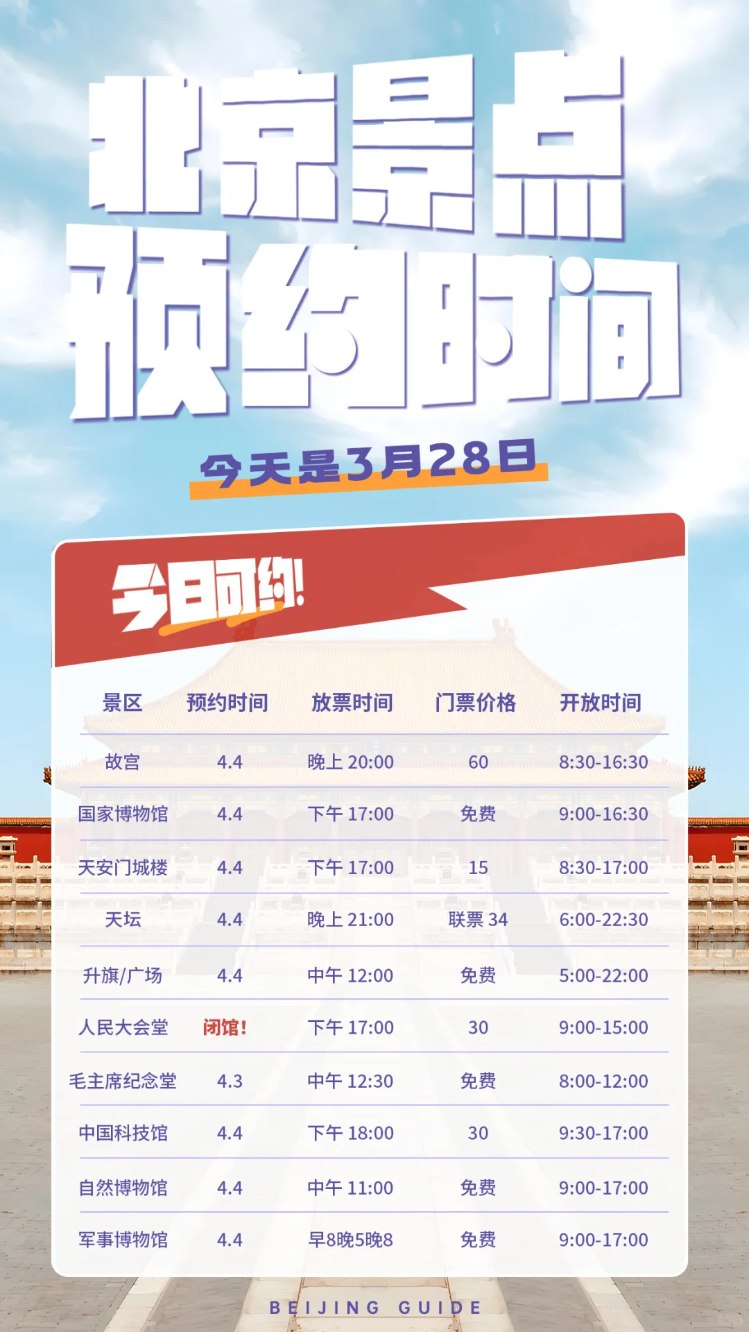 3.28 北京可预约景点时间!