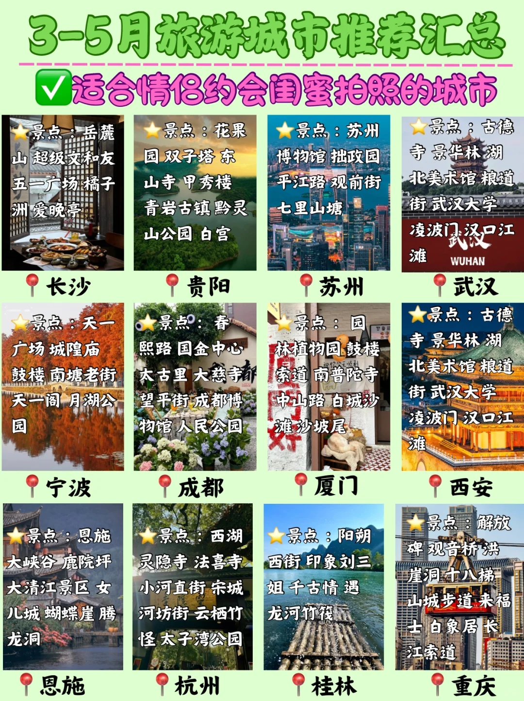 3-5月旅游城市推荐汇总✅✅