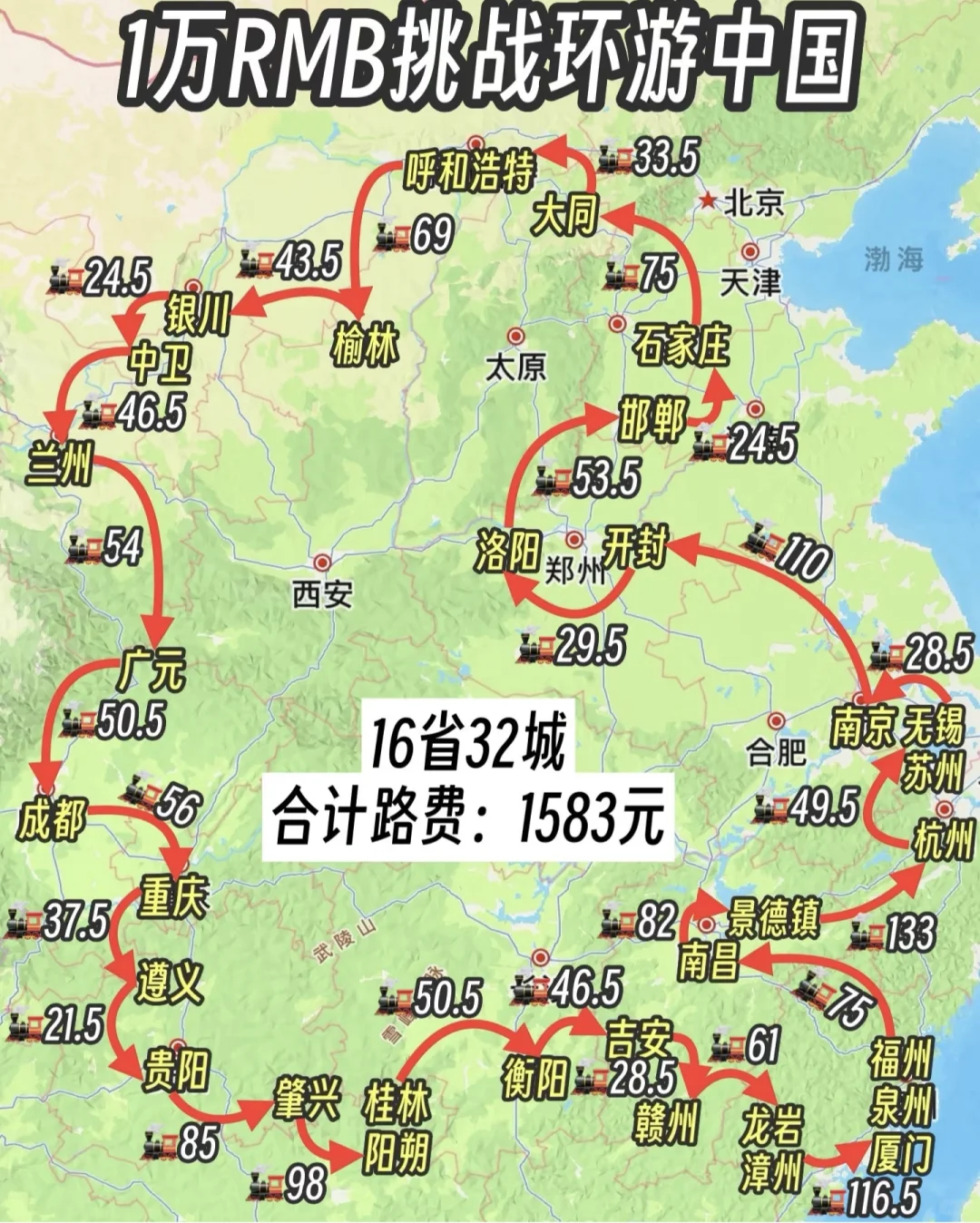 一万以下一个人环游中国路线