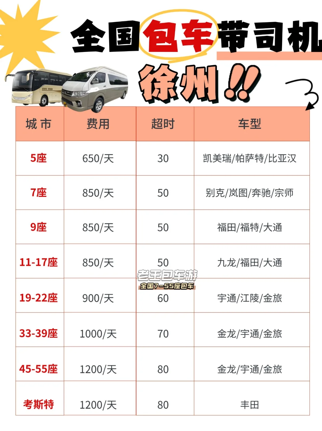 徐州商务车旅游包车服务攻略‼价格明细表