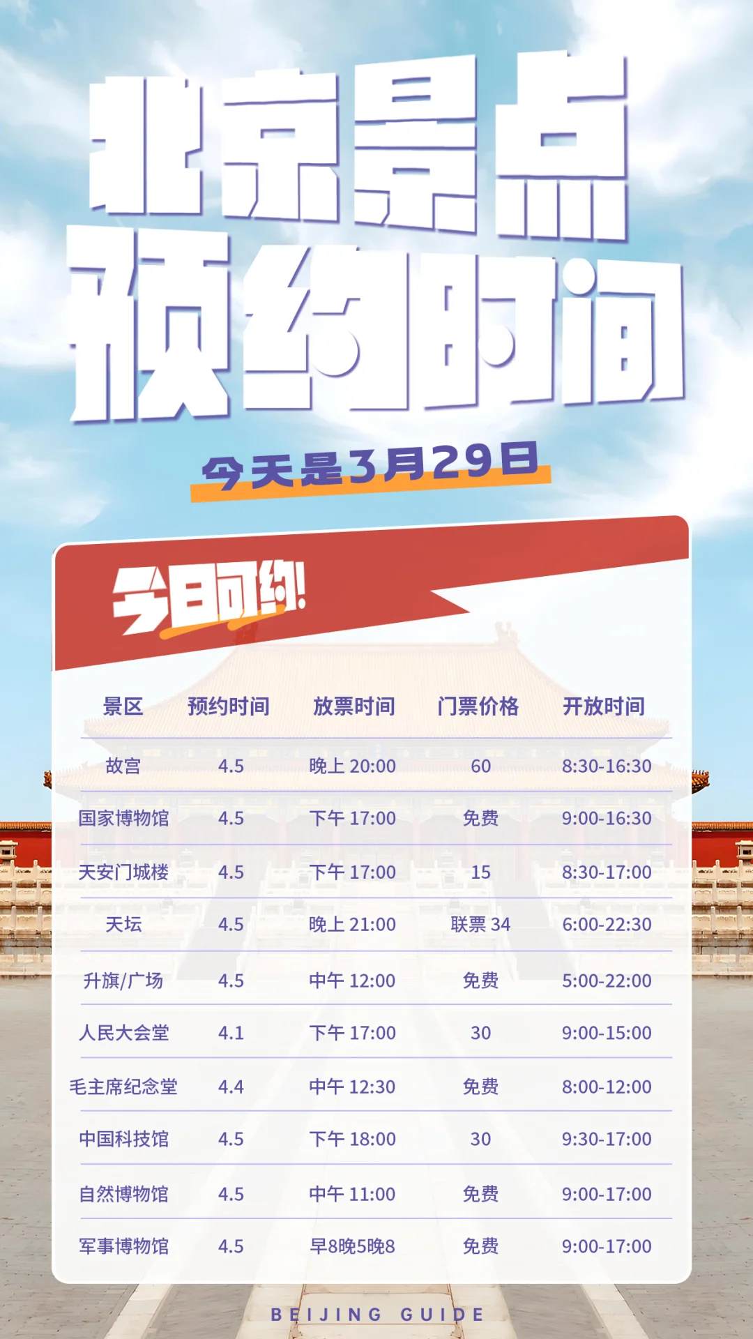 3.29 北京可预约景点时间！