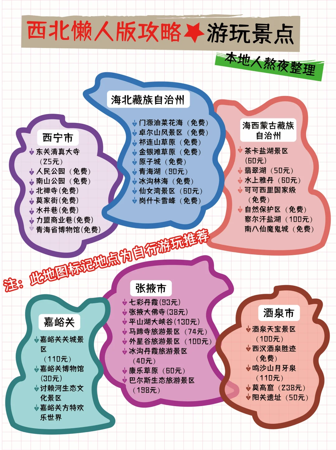 西北懒人版攻略!游玩景点分布图!姐妹码住!
