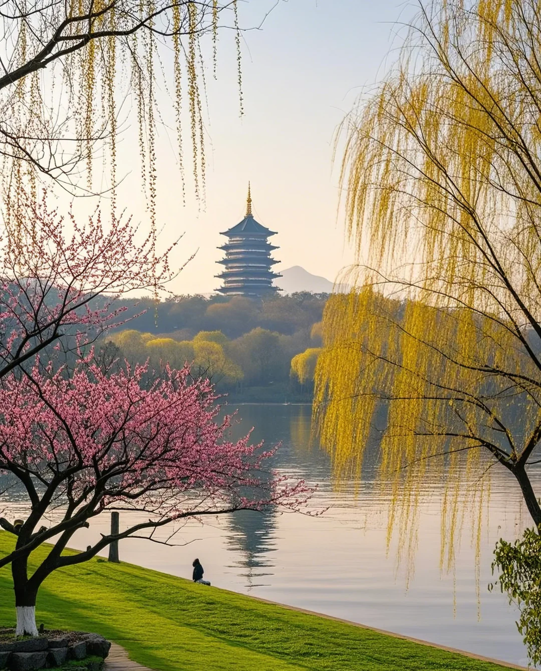 标题：🌸邂逅！西湖边的诗意浪漫