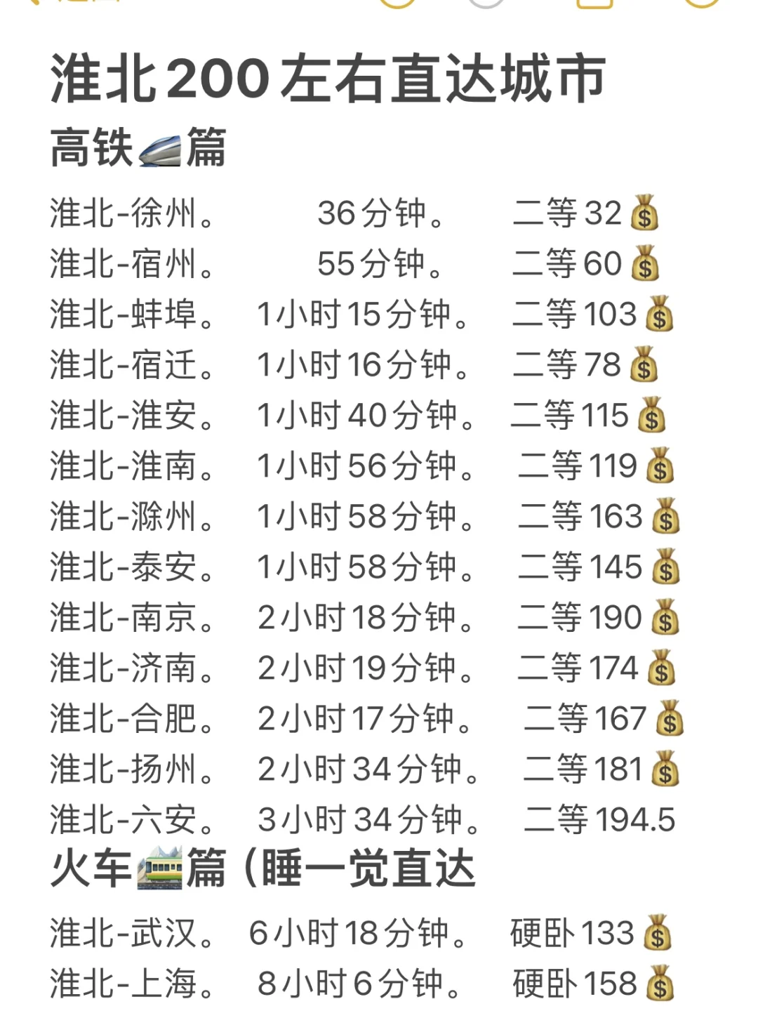 淮北200左右直达城市（周边游）