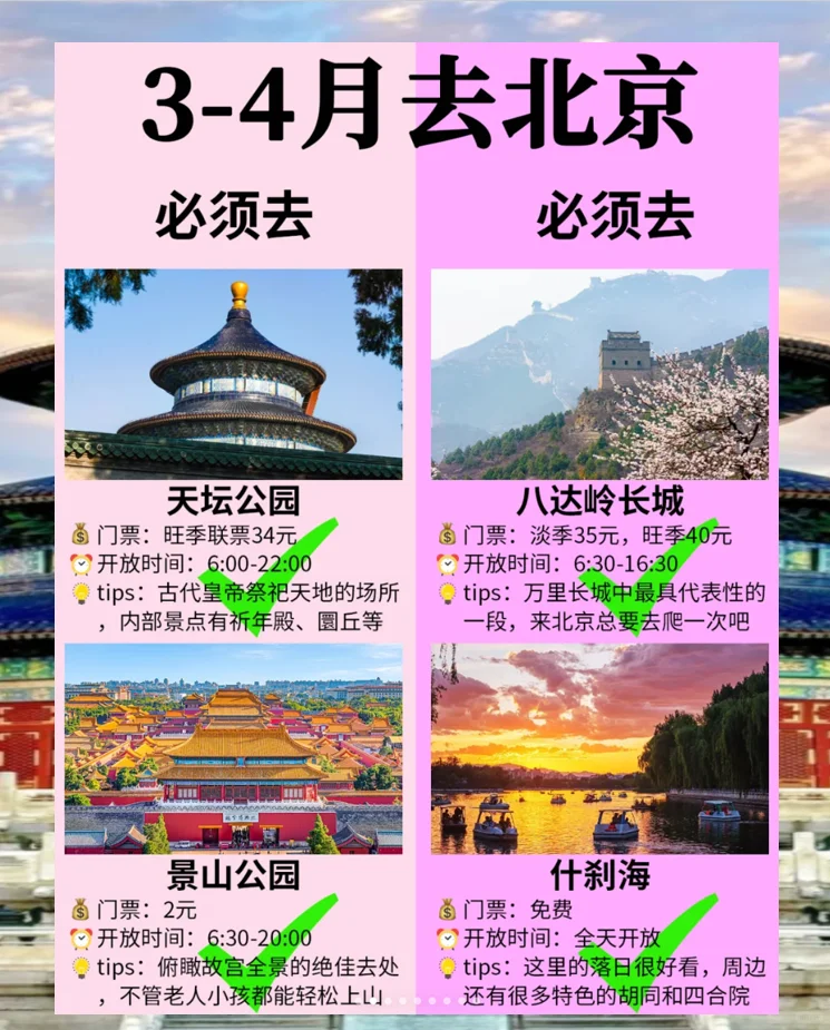 3月份开始去北京一定要去的景点有哪些？