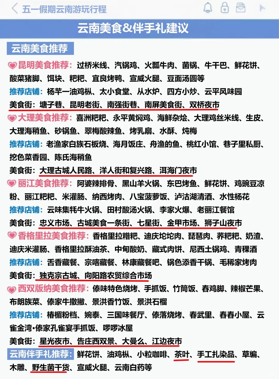 J人好恐怖啊😱…闺蜜做的云南旅游攻略