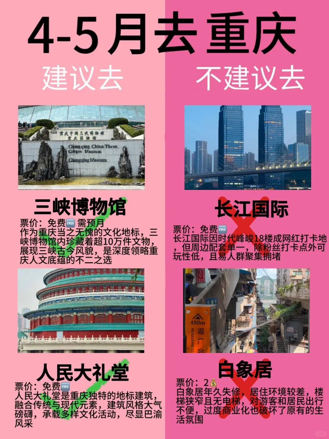 重庆4-5月景点红黑榜📍建议去🆚不建议