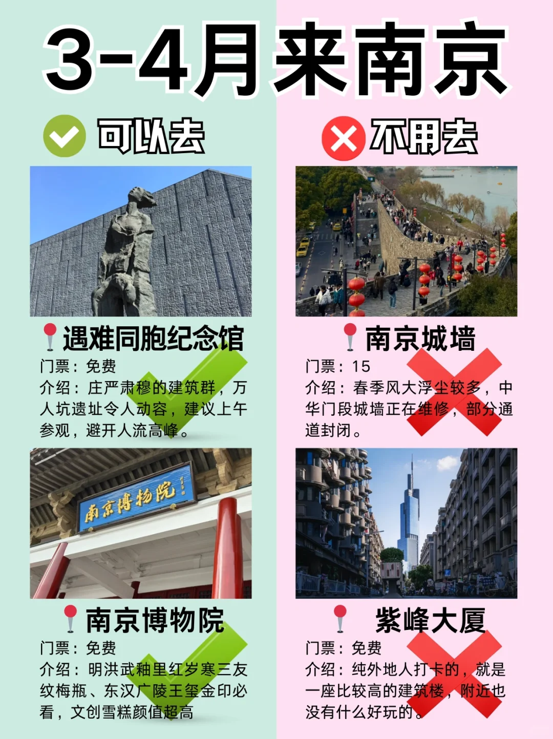 南京3月景点红黑榜📍建议去🆚不建议去