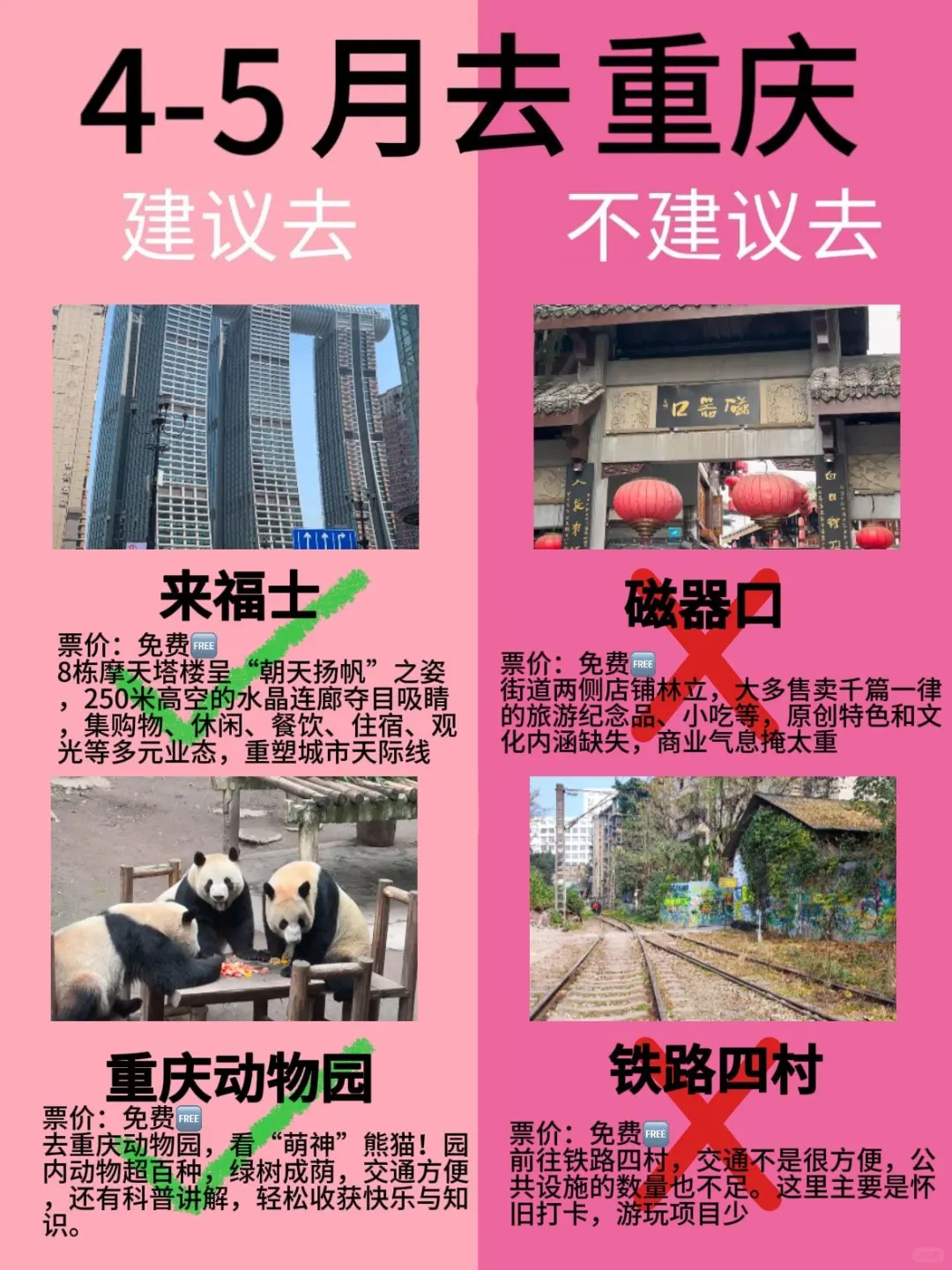 重庆4-5月景点红黑榜📍建议去🆚不建议