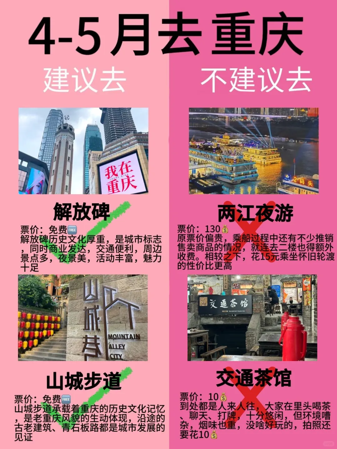 重庆4-5月景点红黑榜📍建议去🆚不建议