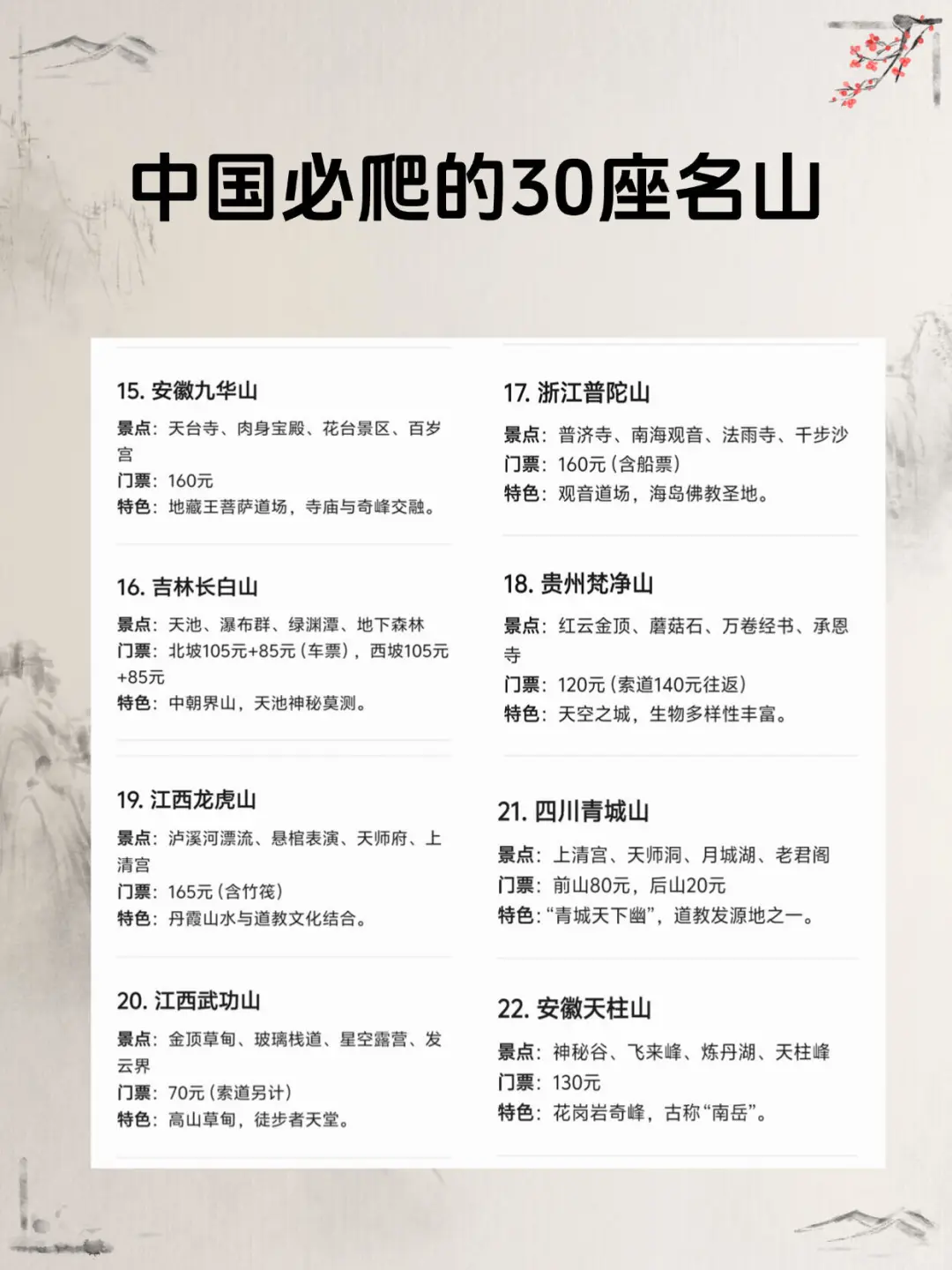 中国必爬的30座名片！