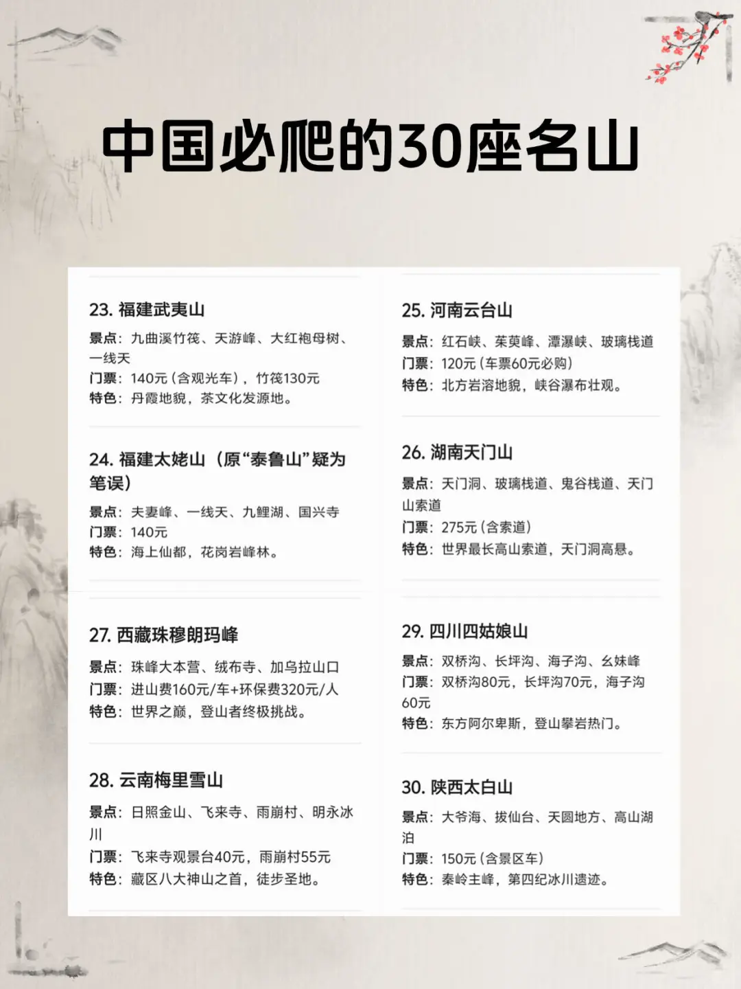 中国必爬的30座名片！